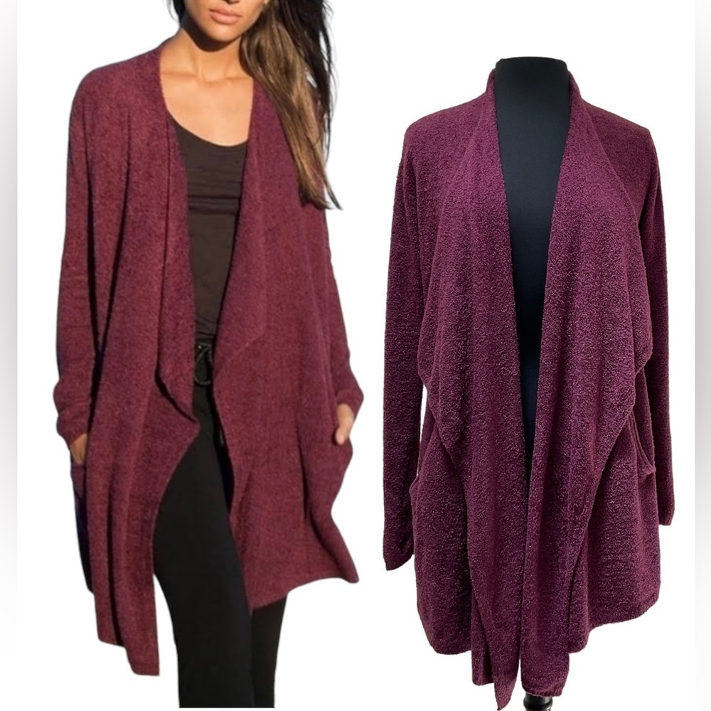 Barefoot Dreams Cozy Chic Island Wrap with Pockets  Burgundy Size S/M